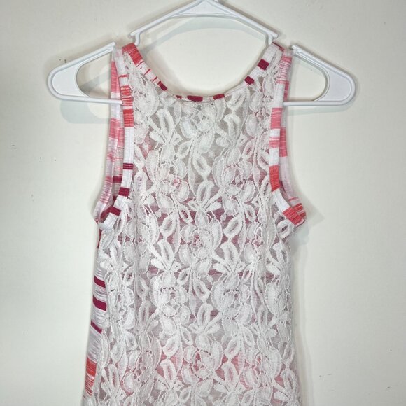 EXPRESS Tank Top Size SP Pink White Semi Sheer Striped Pullover Small Petite - Picture 5 of 10